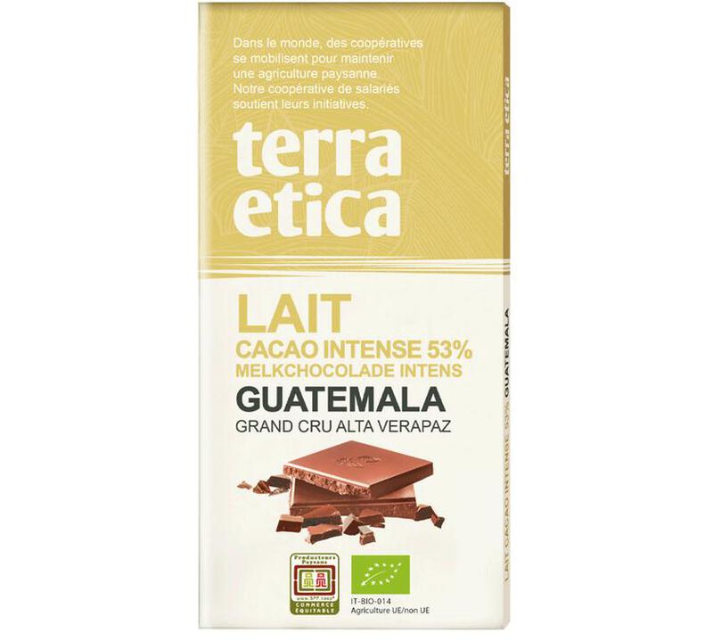 Tablette Chocolat au Lait Intense 53% Guatemala Bio - 100 g - TERRA ETICA image number 0