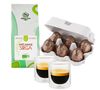 Lot cadeau de P&acirc;ques : 250 g Caf&eacute; en grain M&eacute;lange Sirga Green Lion Coffee, &oelig;ufs en chocolat et verres - MAXICOFFEE image number 0