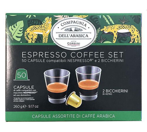 50 capsules compatibles Nespresso* Original + 2 verres espresso - CORSINI