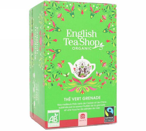 Organic 'Green Tea Pomegranate' - 20 individually-wrapped tea bags - English Tea Shop