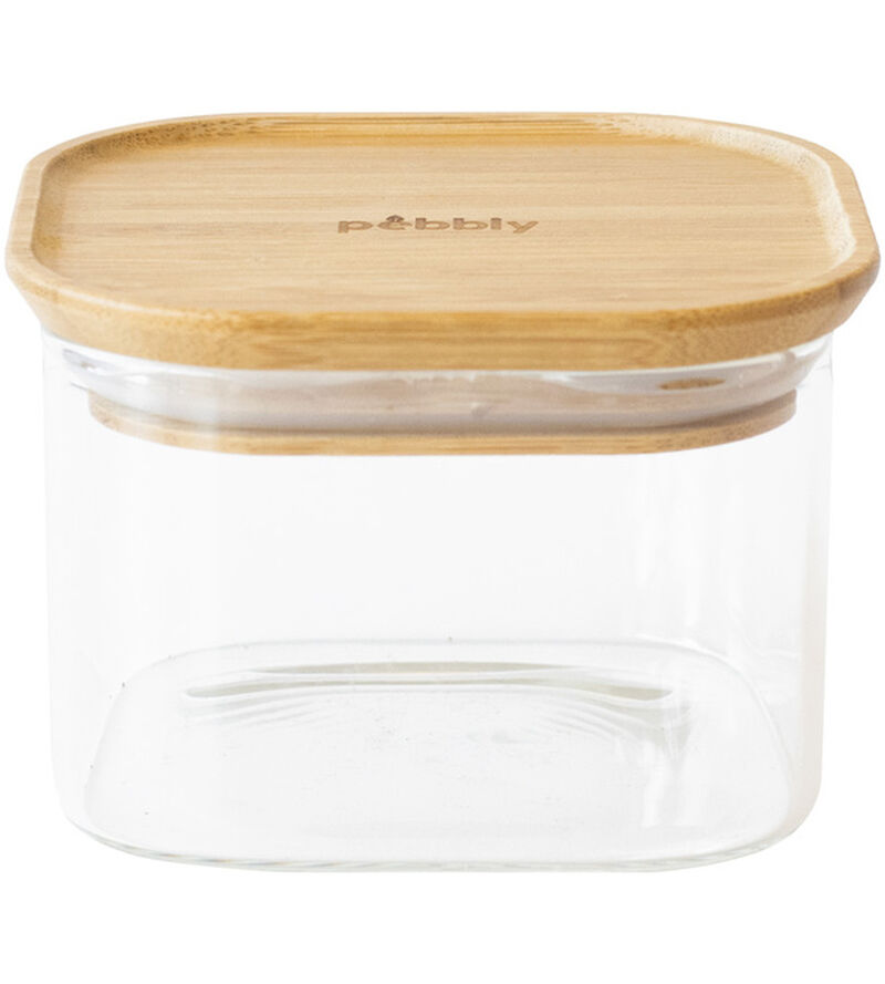 Bo&icirc;te de conservation carr&eacute;e - PEBBLY - en verre et bambou - 500ml image number 0