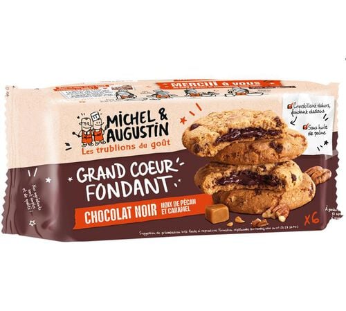 Cookies Grand C&oelig;ur Fondant Chocolat Noir Noix de P&eacute;can &Eacute;clats de Caramel - 6 cookies - MICHEL & AUGUSTIN
