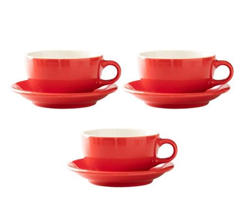 Lot 3 tasses et 3 sous tasses Latte Bowl red - ORIGAMI