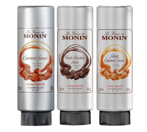 Lot de 3 toppings 500 ml - Caramel, Chocolat Noir, Caramel Sal&eacute; - MONIN