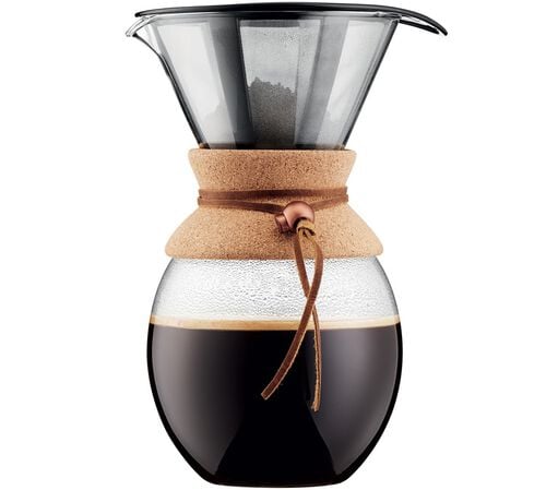 Cafeti&egrave;re manuelle Bodum avec filtre Pour Over li&egrave;ge et cuir - 12 tasses/150cl