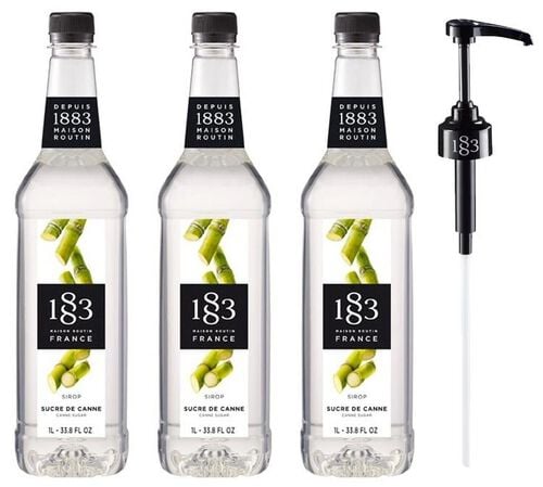 Lot de 3 Sirops Sucre de Canne- Bouteille Plastique - 3x1L + Pompe doseuse 1883 ROUTIN
