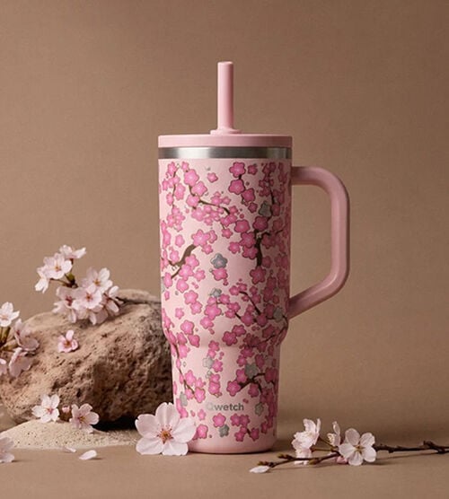 Travel Cup isotherme bouchon &eacute;tanche - FLOWERS Pastel rose - 900ml - QWETCH image number 2