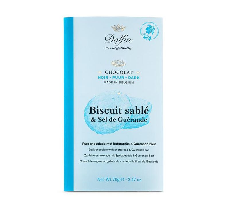 Tablette Chocolat noir 60% biscuit sabl&eacute; & sel de Gu&eacute;rande - 70 g - DOLFIN image number 0