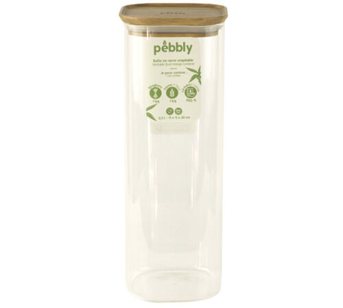 Bo&icirc;te de conservation carr&eacute;e - en verre et bambou 2.2L - PEBBLY