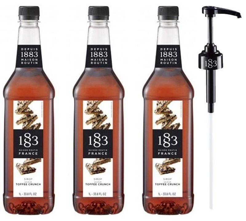 Lot de 3 Sirops pur Toffee Crunch - Bouteille Plastique - 3x1L + Pompe doseuse 1883 ROUTIN image number 0