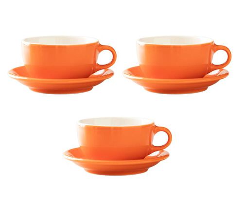 3 tasses et sous tasses Latte Bowl orange - ORIGAMI