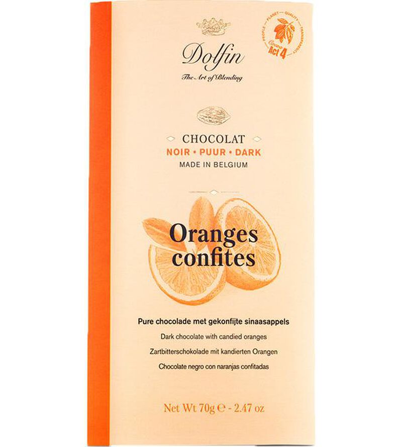 Tablette Chocolat Noir 60% Oranges Confites - 70 g - DOLFIN image number 0