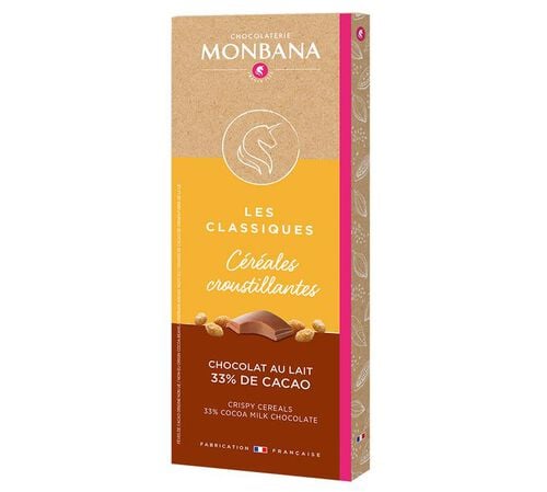 Tablette Chocolat au Lait & C&eacute;r&eacute;ales Croustillantes - 80 g - MONBANA
