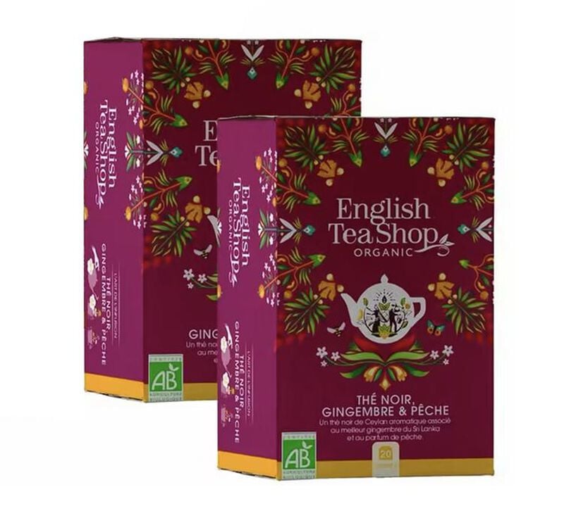 Pack Th&eacute; Noir P&ecirc;che Gingembre Bio - 2 x 20 sachets - ENGLISH TEA SHOP image number 0