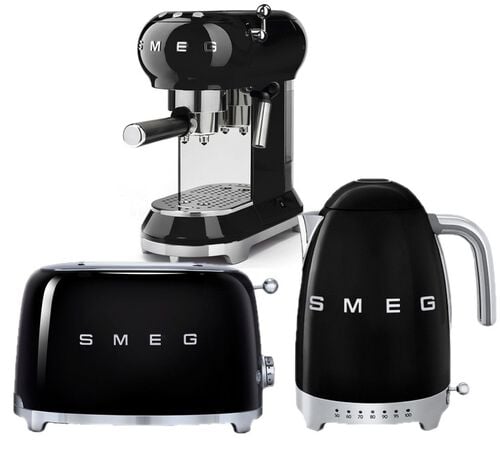 Set Petit-D&eacute;jeuner (Toaster - Machine expresso - Bouilloire) Noir - SMEG