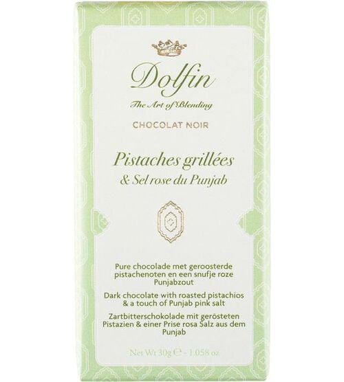 Tablette Chocolat Noir Pistaches Grill&eacute;es Sel Rose du Punjab - 30g - DOLFIN