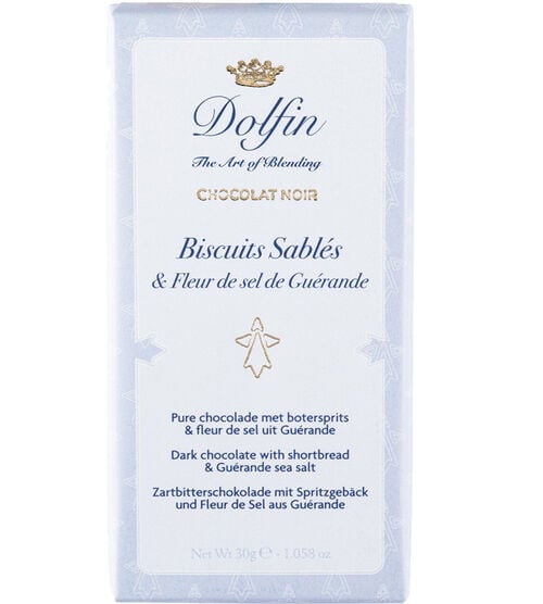 Tablette Chocolat Noir Biscuits Sabl&eacute;s Fleur de Sel de Gu&eacute;rande - 30 g - DOLFIN