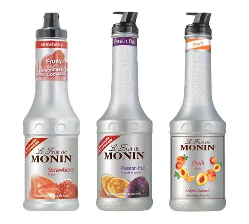 3 Pur&eacute;e de Fruits d'&eacute;t&eacute; - Fraise Passion P&ecirc;che - MONIN