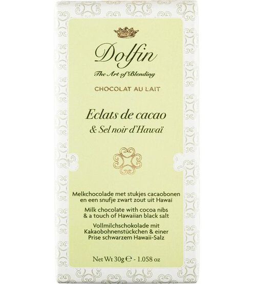 Tablette Chocolat au Lait &Eacute;clats de Cacao & Sel Noir d'Hawa&iuml; - 30 g - DOLFIN