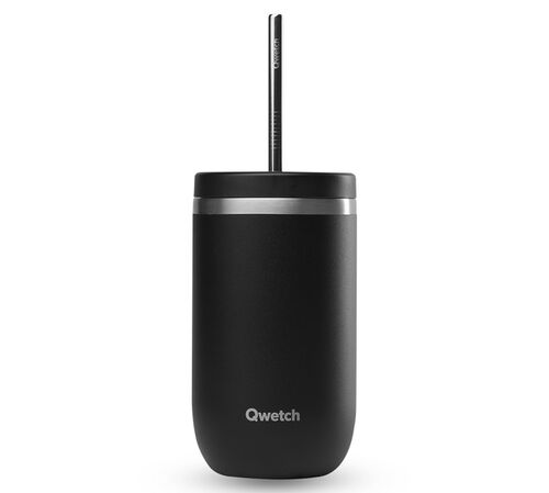 Gourde isotherme avec paille - Cold cup noir matt - 47 cl - QWETCH