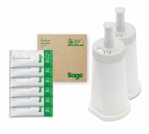 Pack Entretien SAGE - 2 cartouches filtrantes ClaroSwiss Filter + D&eacute;tartrant The Machine Descaler&trade;