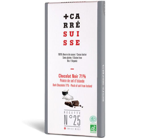Carr&eacute; Suisse No 25 Organic Fairtrade 71% Dark Chocolate Bar with Icelandic Salt - 100g
