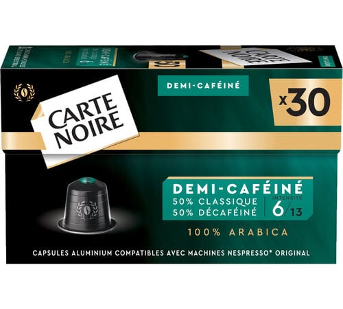 30 capsules compatibles Nespresso* Original Demi-caf&eacute;in&eacute; - CARTE NOIRE