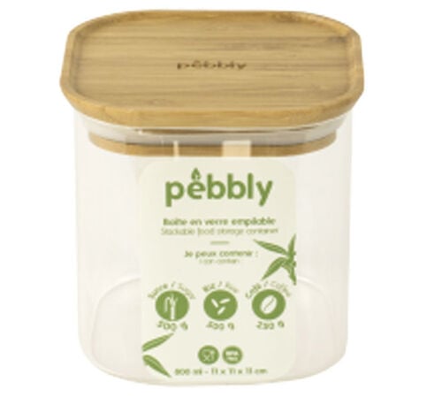 Bo&icirc;te de conservation carr&eacute;e - en verre et bambou 800ml - PEBBLY
