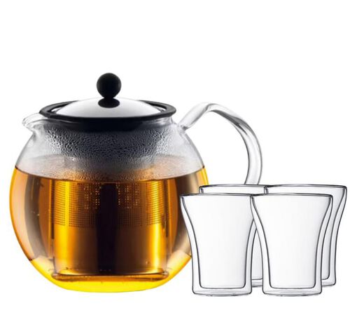 Th&eacute;i&egrave;re &agrave; piston verre et inox 1L BODUM Assam + 4 verres 20 cl