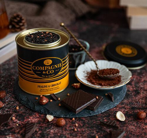 Bo&icirc;te Th&eacute; Noir Praline et Chocolat - Vrac 100 g - COMPAGNIE & CO image number 2