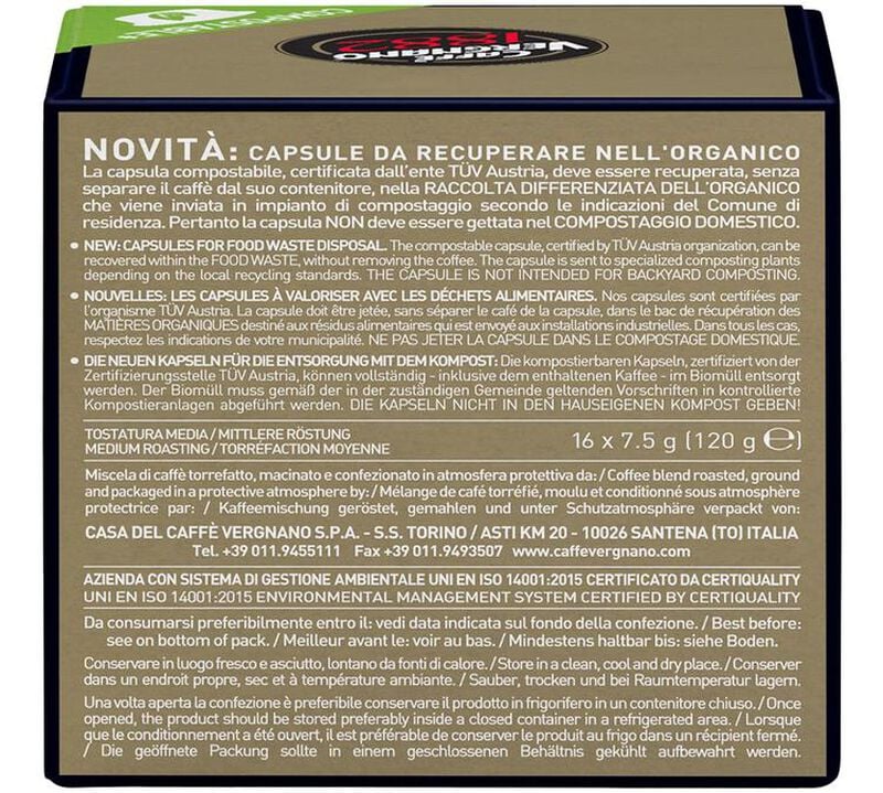 80 Capsules compatibles A Modo Mio compostables Oro - Caff&egrave; Vergnano image number 2