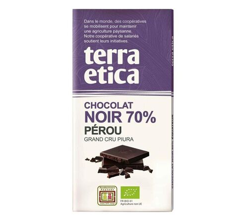 Tablette Chocolat Noir 70% P&eacute;rou Bio - 100 g - TERRA ETICA