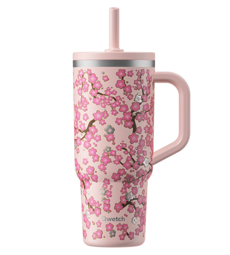 Travel Cup isotherme bouchon &eacute;tanche - FLOWERS Pastel rose - 900ml - QWETCH image number 0
