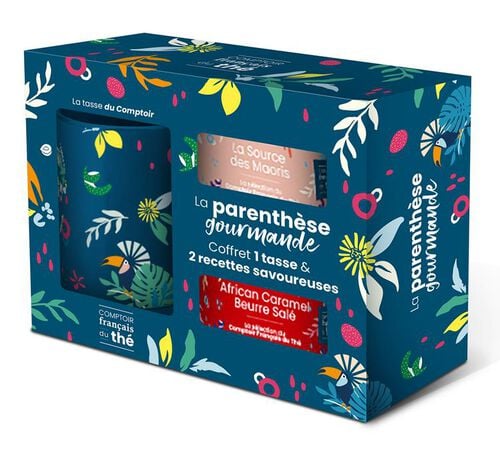 Coffret th&eacute; La parenth&egrave;se gourmande - 2 th&eacute;s vrac + 1 tasse - COMPTOIR FRAN&Ccedil;AIS DU TH&Eacute;