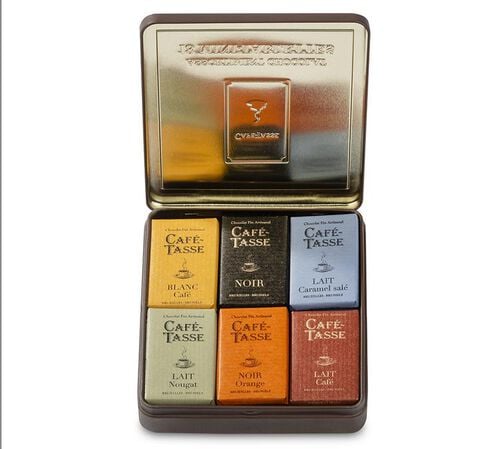 Bo&icirc;te M&eacute;tal 18 Mini Tablettes de Chocolat - 162 g - CAF&Eacute; TASSE
