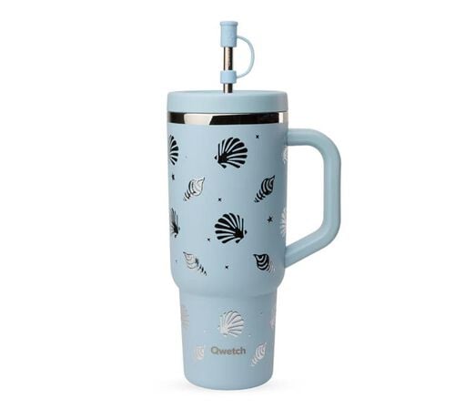 Gourde isotherme avec paille Travel cup &Eacute;vasion pastel bleu - 90 cl - QWETCH