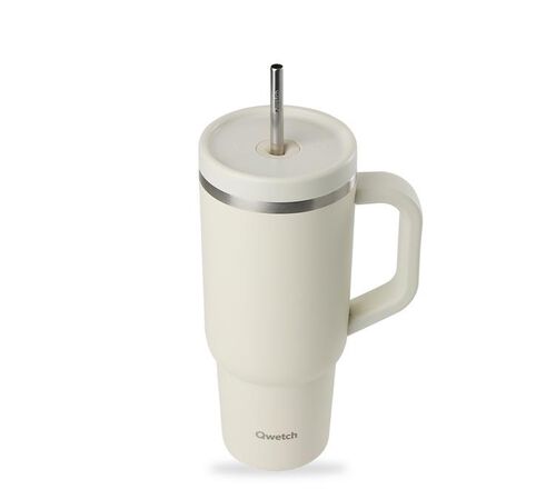 Gourde isotherme avec paille Travel cup sable - 90 cl - QWETCH image number 1