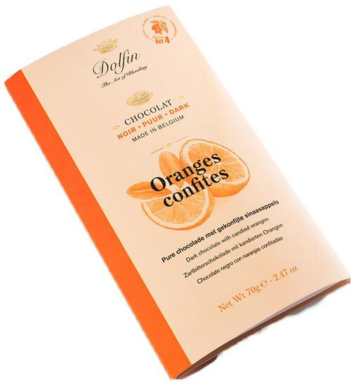 Tablette Chocolat Noir 60% Oranges Confites - 70 g - DOLFIN image number 1