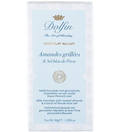 Tablette Chocolat Lait Amandes Grill&eacute;es Sel Bleu de Perse - 30 g - DOLFIN