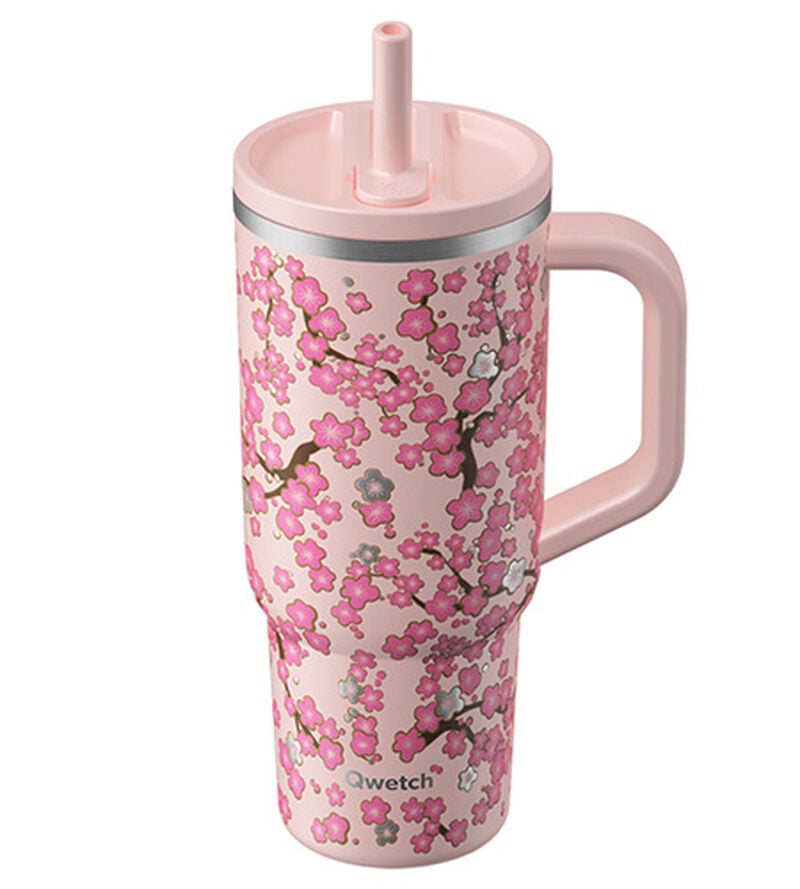 Travel Cup isotherme bouchon &eacute;tanche - FLOWERS Pastel rose - 900ml - QWETCH image number 1