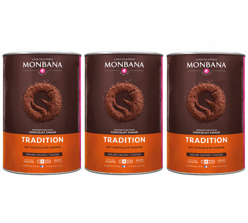 Lot 3 Bo&icirc;tes Chocolat Poudre Tradition 32% cacao - Vrac 3 x 1 kg - MONBANA