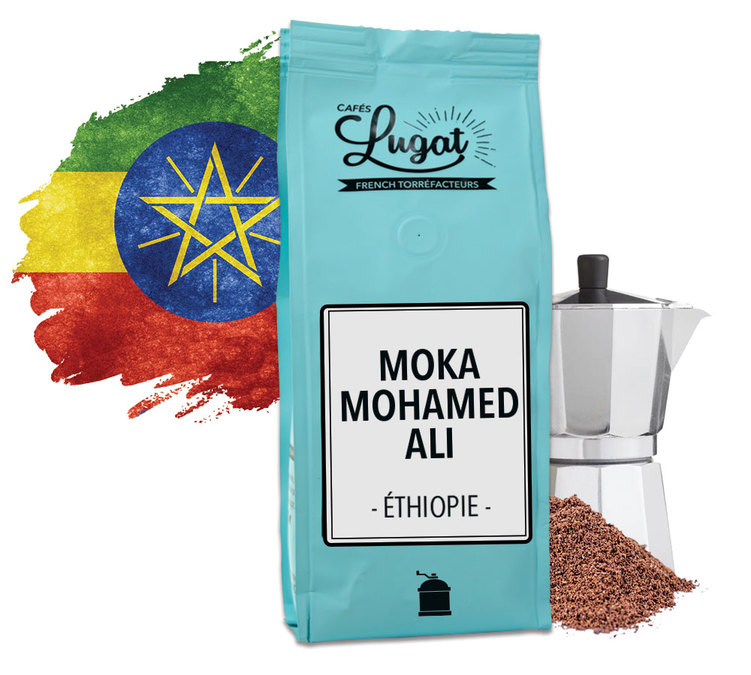 250g Ethiopian ground coffee for moka pots, by Cafés Lugat