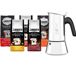 Bialetti pack with Italian coffee maker 6 cups + assortment of 5 packs of ground coffee (250g)