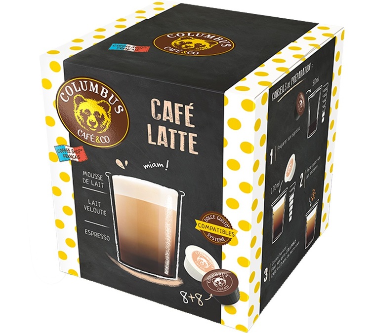Human race gun spear Columbus Café & Co Dolce Gusto pods Café Latte x 8 servings
