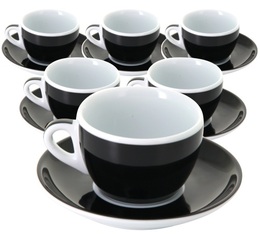 Ancap Set of 6 Porcelain Verona Millecolori Cups and Saucers Black - 16cl