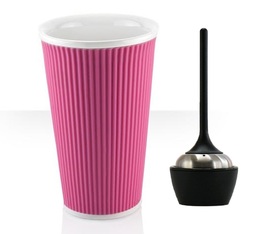 Les Artistes Paris porcelain mug with pink silicone band and tea infuser