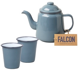 Falcon Enamelwear - Pigeon Grey enamel Tea set with teapot + 2 cups & Free tea