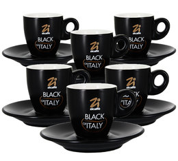Zicaffè Set of 6 Cups and Saucers Black of Italy - 7cl