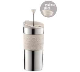Travel Press 2 lids (plunger and valve) Bodum white cream and stainless steel double wall - 35 cl