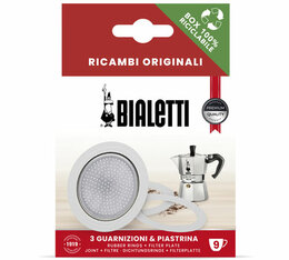 Set of 3 Bialetti joints + 1 filter for 9 cups stainless steel moka pot